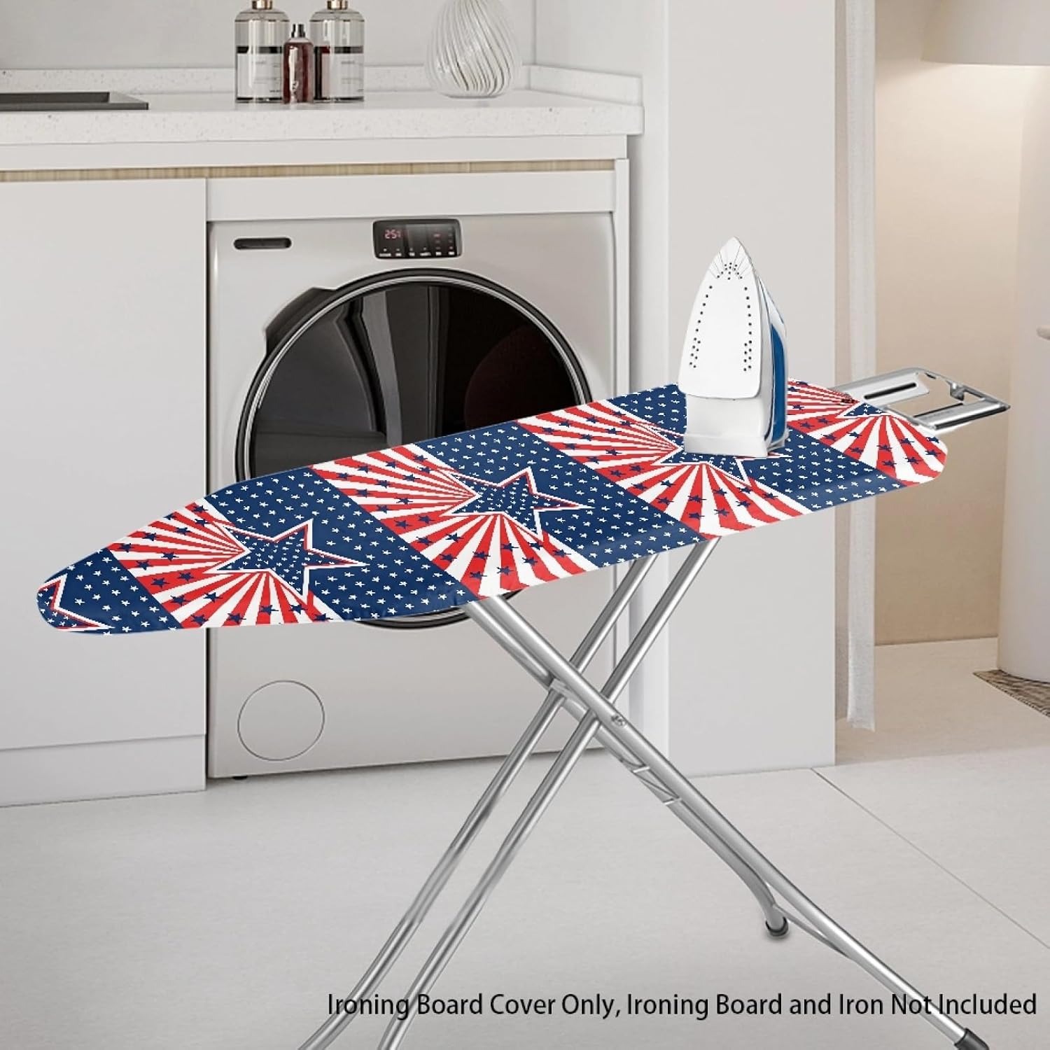 4th of July Ironing Board Cover, 16"x55" Standard Ironing Board Cover with Elastic Edge and Hook and Loop Fasteners, Scorch & Stain Resistant, Polyester Home Ironing Board Covers, Night Sparks