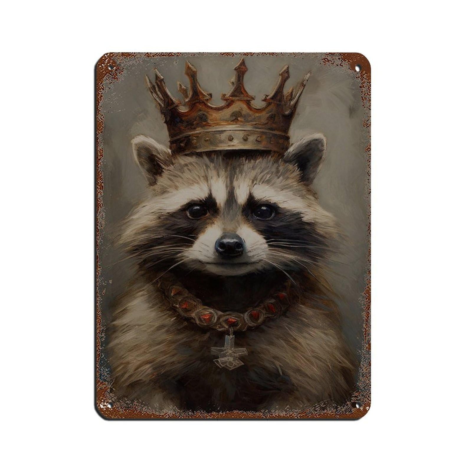 Lxwnze 30L X 40W Cm Gothic Raccoon King Vintage Poster Tin Sign Vintage Metal Pub Club Cafe Bar Home Wall Art Decoration Poster Retro 12X16inch(30X40cm)