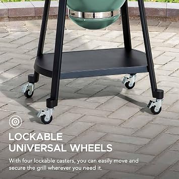 Sunjoy Charcoal Grill 20-Inch Kamado Grill Outdoor Egg Grill with Pizza Stone, Ultimate BBQ Grill and Smoker with Wheels, Green