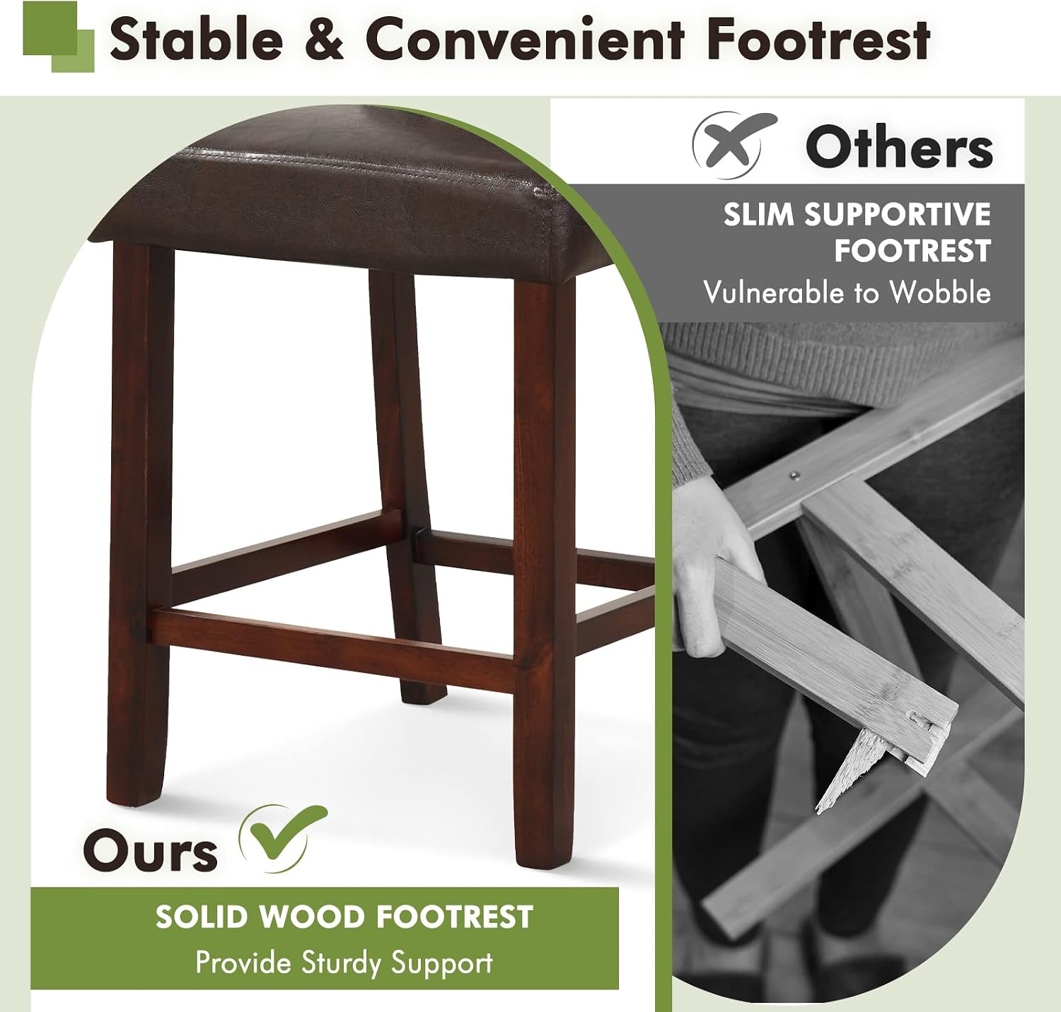 COSTWAY Bar Stools Set of 4, PVC Leather 24.5 Inch Counter Height Chairs with Hollowed Backs, Rubber Wood Legs, Upholstered Barstools for Kitchen Island Home Bar Pub Dining Room, Brown