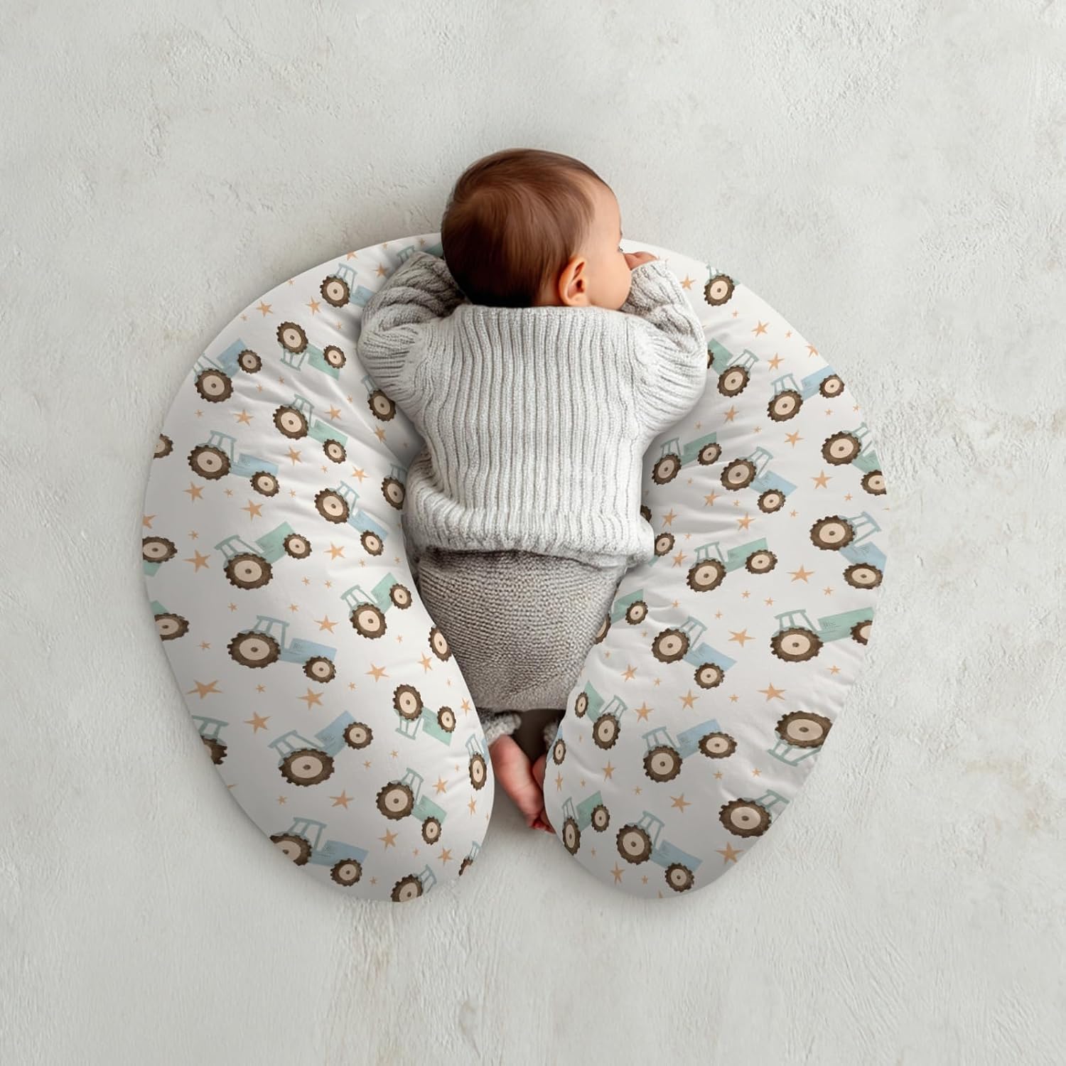 Pastel Truck Tractor Nursing Pillow Covers Blue Green Farm Tractors Stars Nursing Cover for Breastfeeding Farm Life Soft Comfortable Slipcover for Baby Girls Boys Newborn
