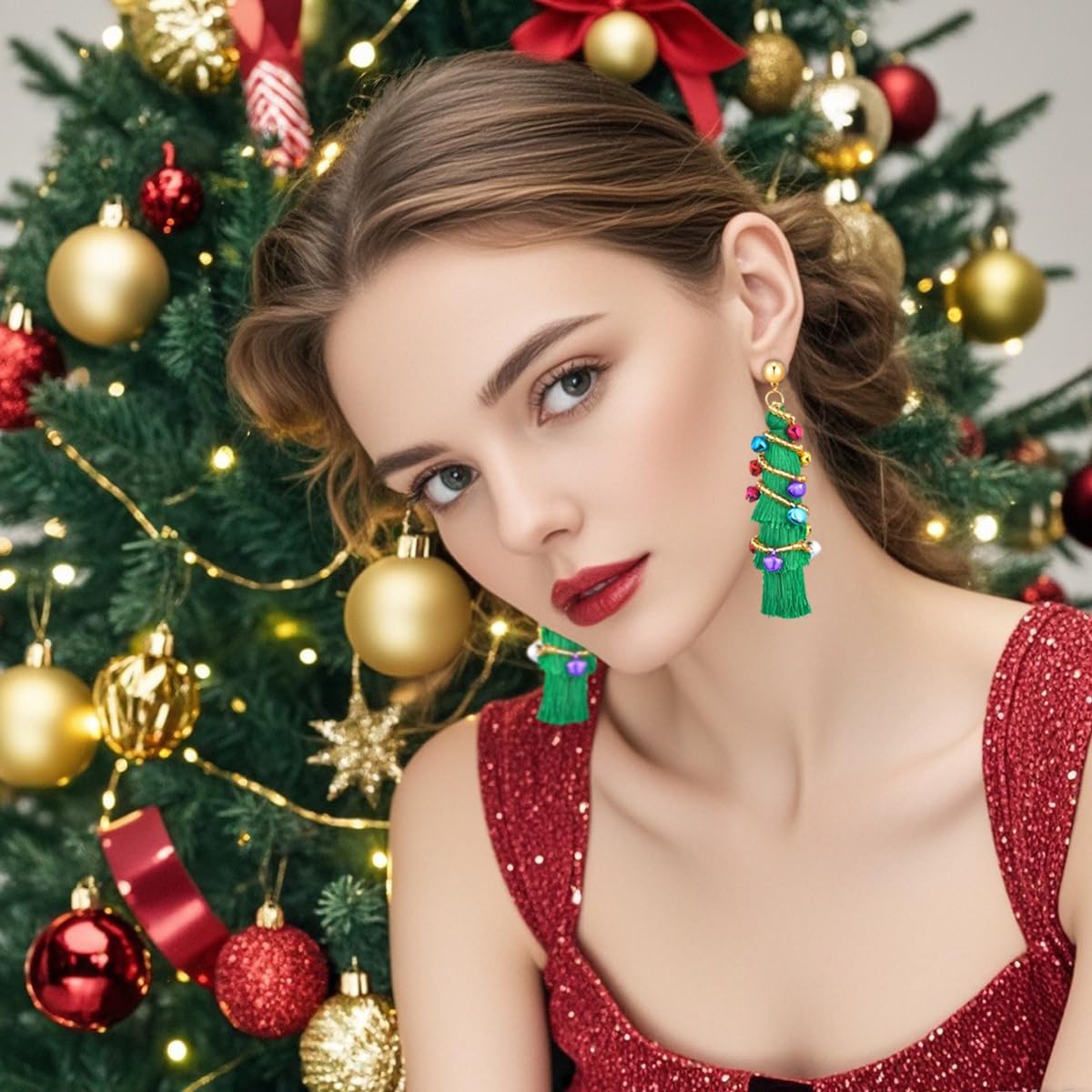 Christmas Earrings Merry Christmas Tree Bow Light Bulb Candy Cane Gingerbread Man Xmas Ornament Dangle Drop Earrings Holiday Festive Jewelry for Women - Image 3