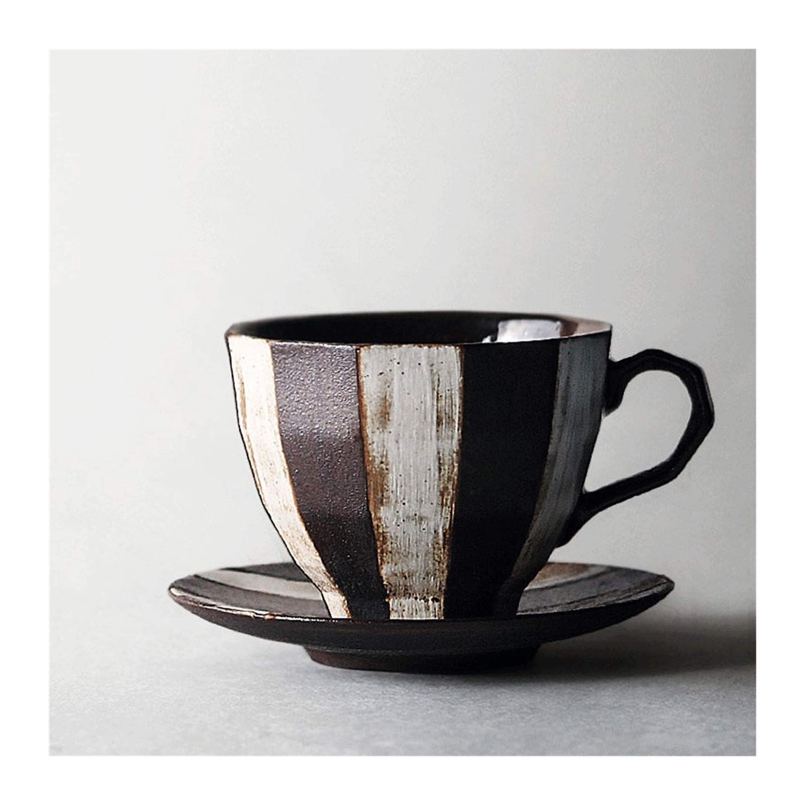 Taza de café, Taza de té, Taza de café y platillo de gres clásico a Rayas, Taza de té para el hogar, Taza de café de Arte Retro, Hecha a Mano