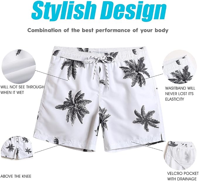 maamgic Mens 7 Inch Quick Dry Printed Short Swim Trunks Made of 100% polyester fabric