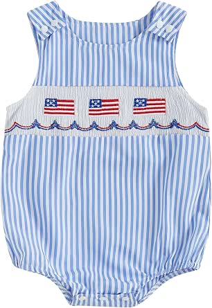 Baby 4th of July Romper Striped Letter Embroidered Sleeveless Bodysuit for Infants