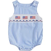 Twopumpkin Baby 4th of July Romper Striped Letter Embroidered Sleeveless Bodysuit Casual Infant Overalls for Boys Girls