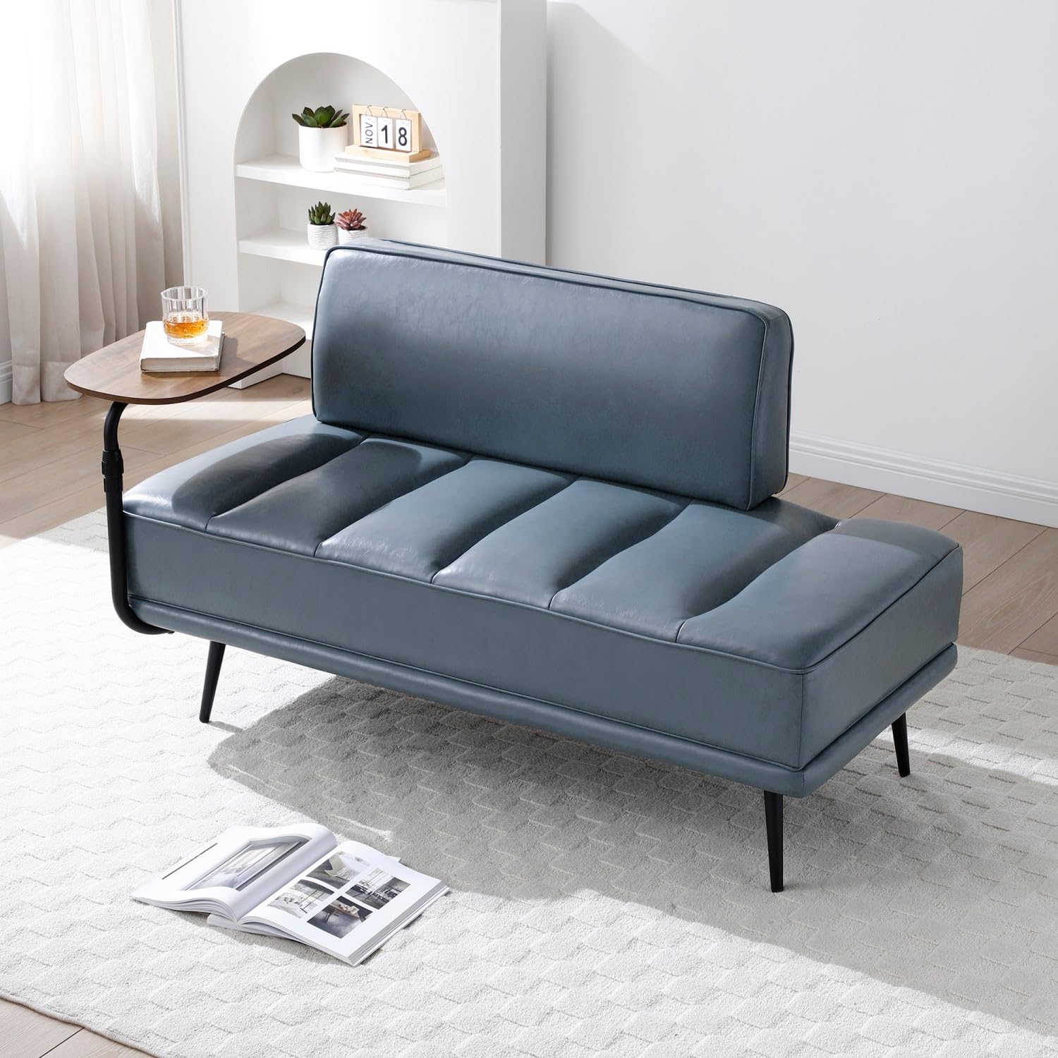 UOCFYK Upholstered Leather loveseat Sofa, 55" Modern Bedroom Bench, Window Bench with 360-degree Swivel Tray, Small Couch for Living Room, Bedroom,