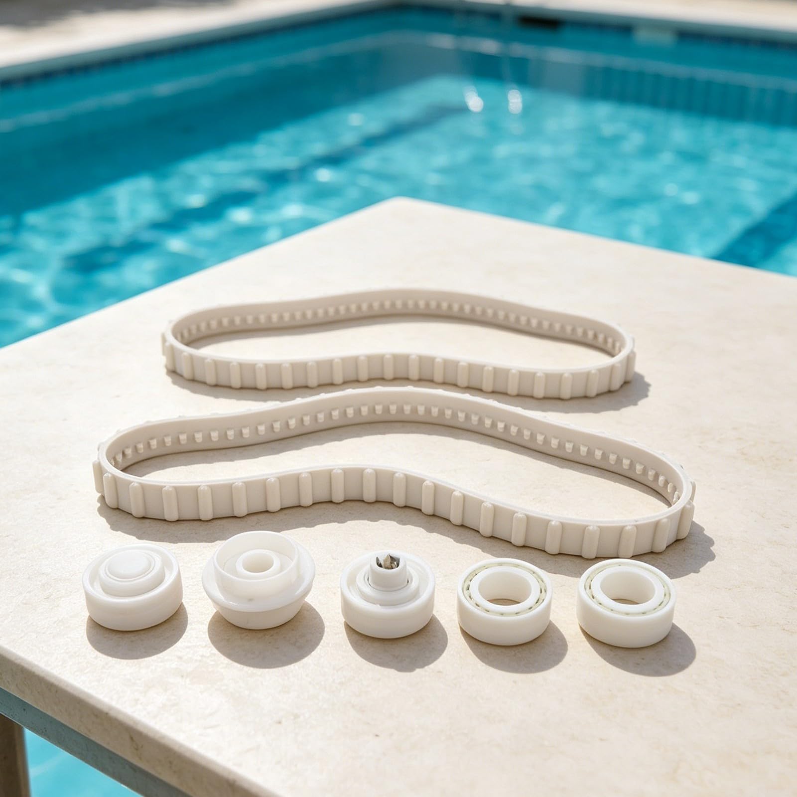 Kit cuscinetto e binario per robot da piscina, 7 pezzi per Hayward | Set da 7 pezzi, per 4 cuscinetti, 2 binari, ripristina il movimento, prolunga la vita del robot, gomma plastica bianca