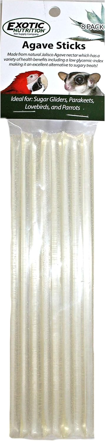 Agave Sticks (8 Straws) - Natural Organic Agave Nectar Straws - Sweet Treat for Small Animals - Sugar Gliders, Marmosets, Parrots,…
