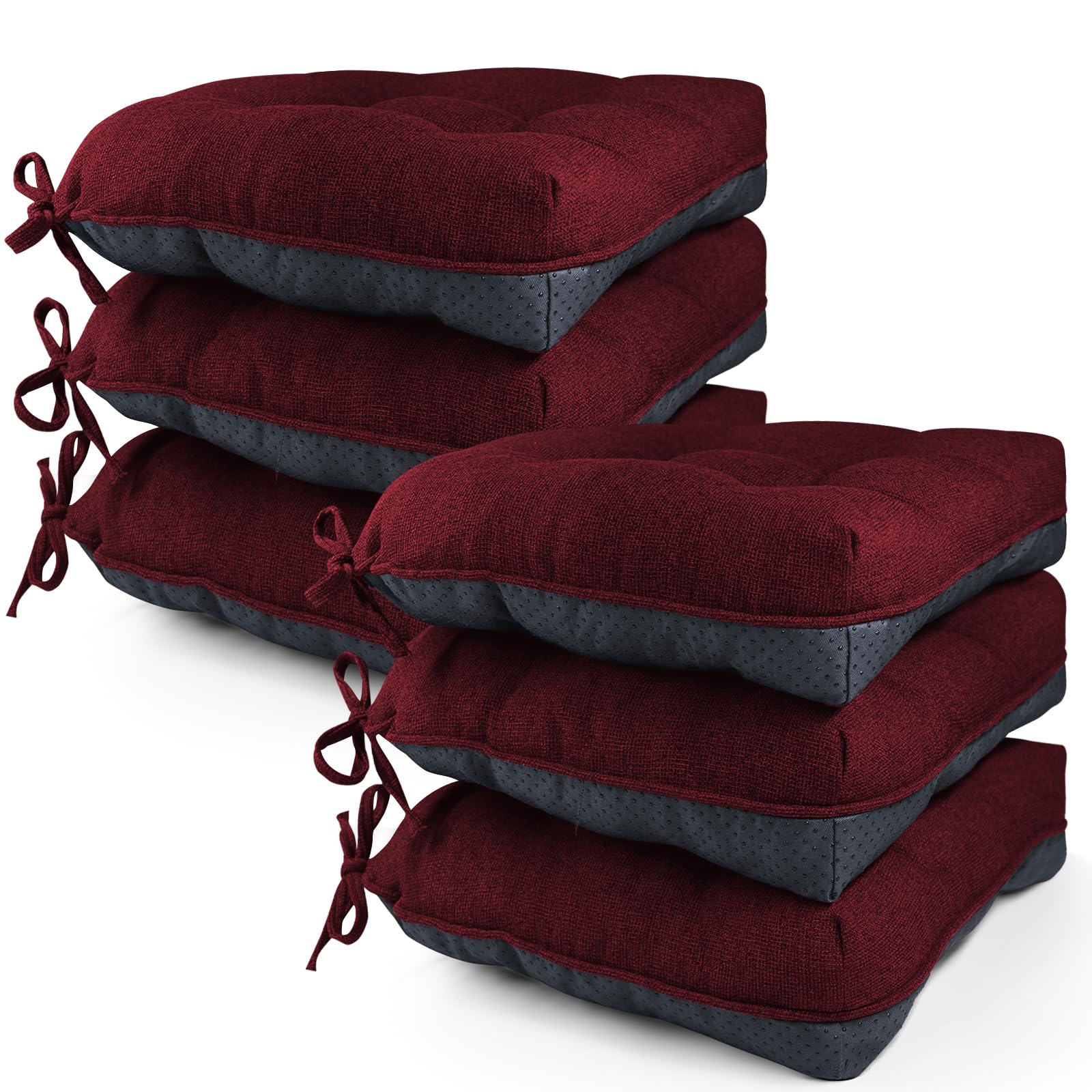 widesmile Chair Cushions for Dinning Chairs, Set of 6 PCS Memory Foam Kitchen Chair Cushion with Ties and Non Slip Backing, Tufted Chair Cushions for Dining Room, 40cm x 40cm x 10cm, Red
