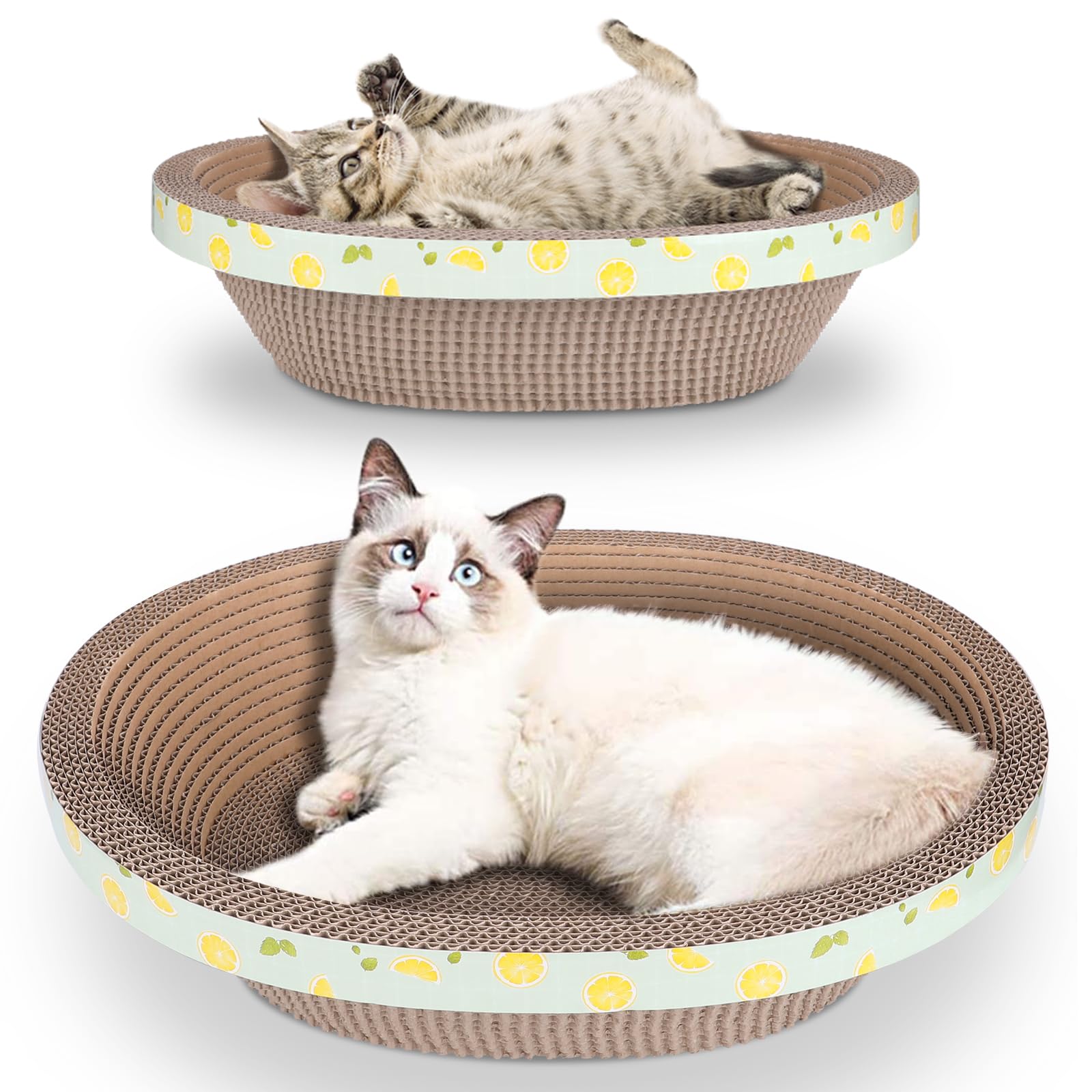 2pc Set Includes 1 X 19.5 Large + 1 X 14.96 Cute Cat Scratcher Cardboard Bed Lounger Couch, Cat Scratching Board Lounge Box Durable, Corrugated Cat Scratch Pad for Indoor Cats Furniture Protector