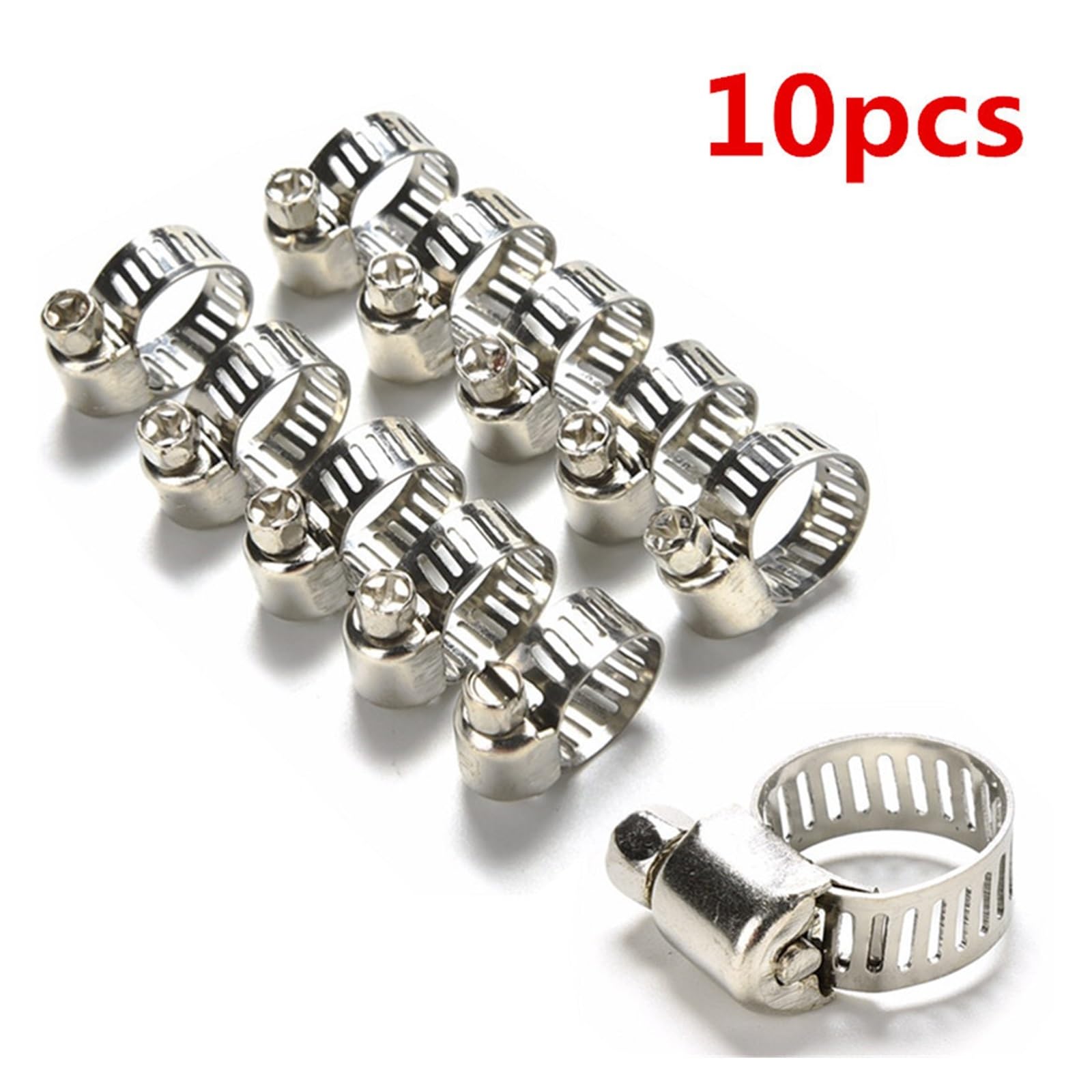 Fascetta per Tubi 10 pz in Acciaio Inox Azionamento Fascetta Tri Morsetto Tubo del Carburante Regolabile Ingranaggio a Vite Senza fine Clip di Fissaggio 8mm a Molla