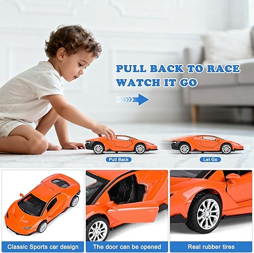 Miniatura 6 de Paquete de 4 autos de juguete de metal fundido a presión de 136 con puertas de apertura para niños, juego de autos de juguete para niños de 3, 4, 5,