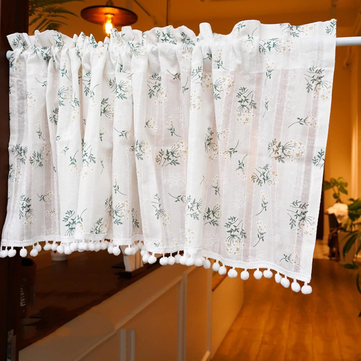 Small Window Kitchen Curtain, White Lace Flower Tier Curtains, Rural style Short Curtains Panels, Light Filtering Half Curtain Valance, Rod Pocket, for Farmhouse Cafe Bathroom ( Size : W200xH90cm/78.7
