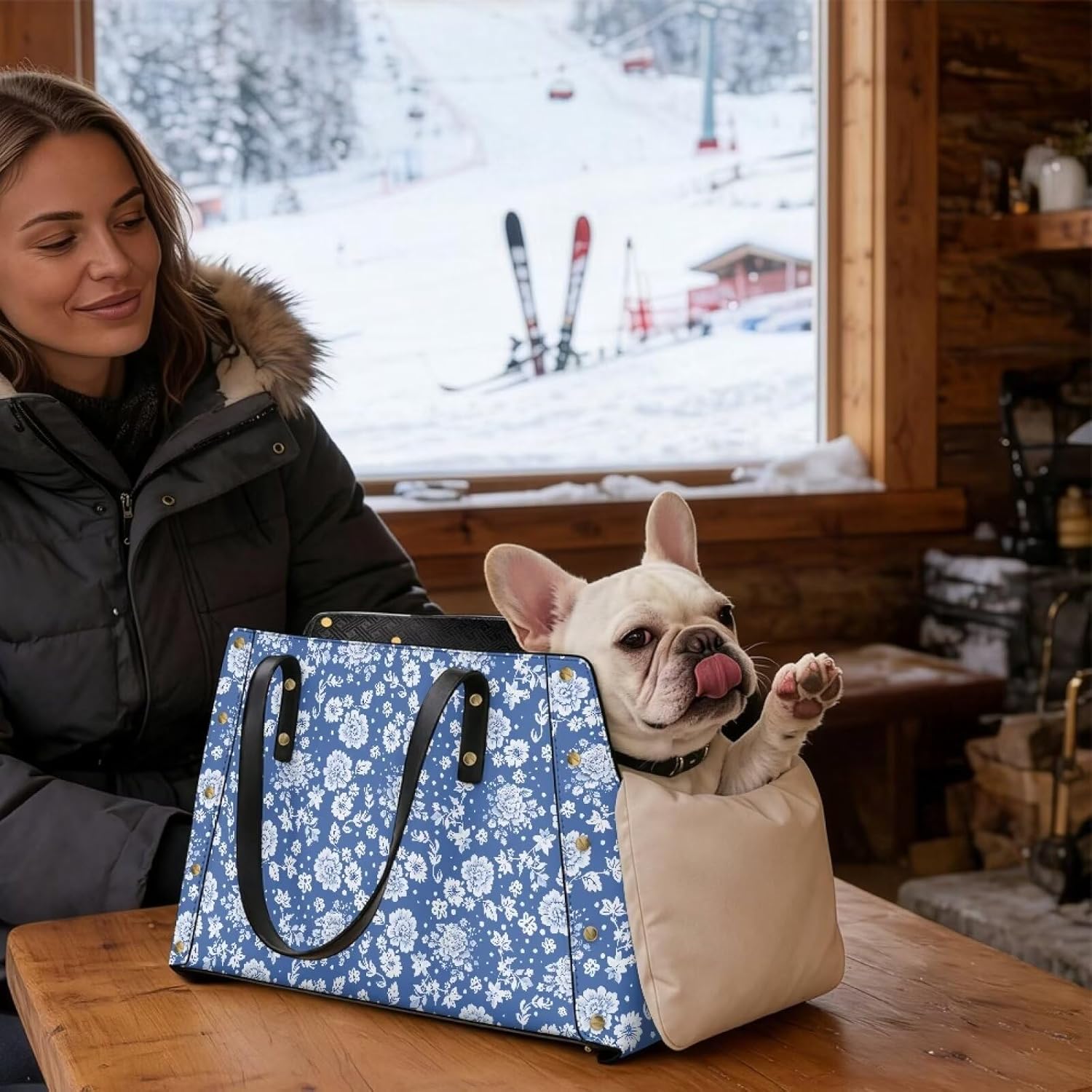 Blue Floral Dog Purse Carrier Soft Sided Small Dog Carrier Lightweight Pet Travel Bag