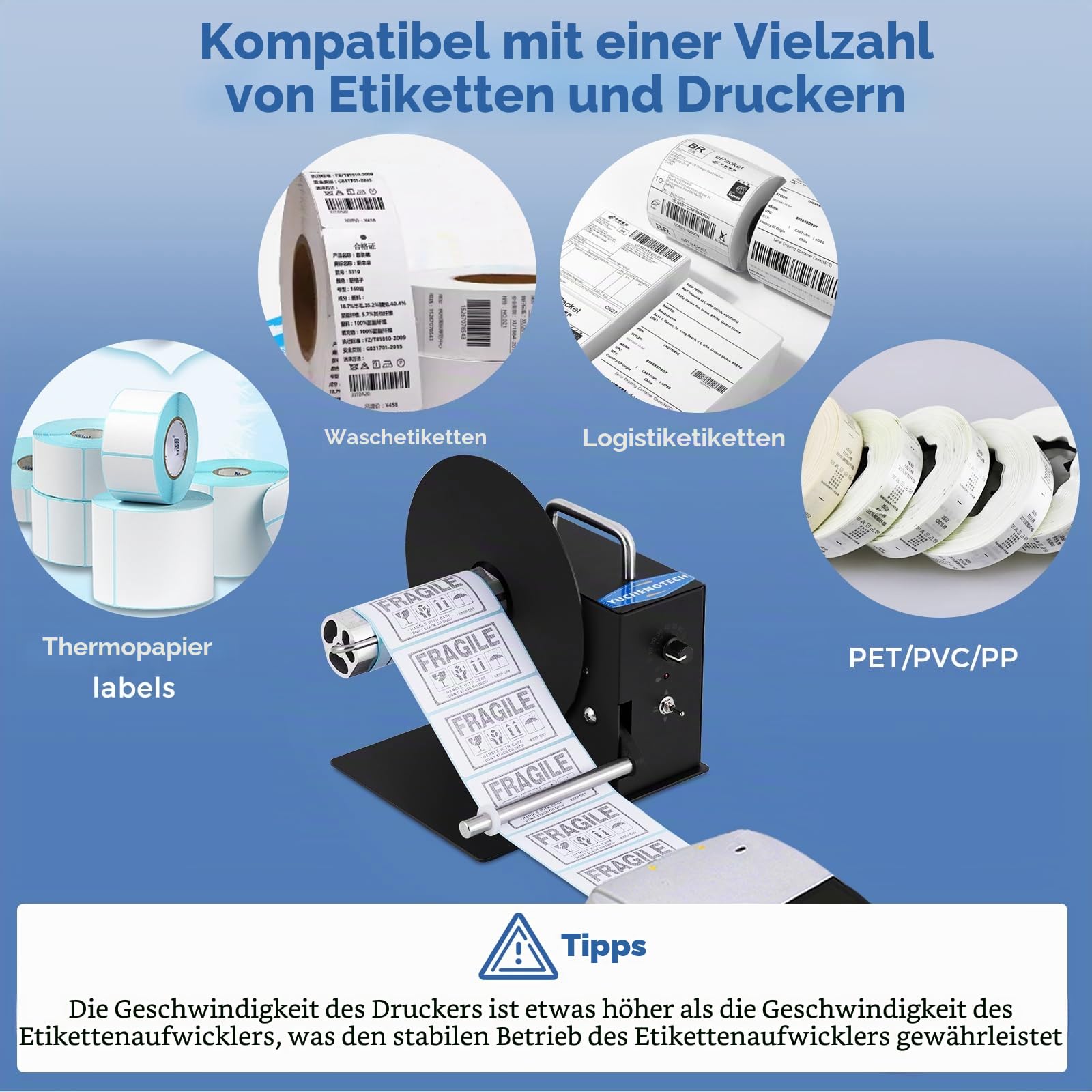 YUCHENGTECH Etikettenaufwickler Breite 100mm 2.5–20cm/s Geschwindigkei