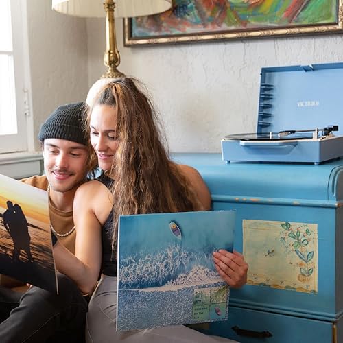 Miniatura 15 de Victrola Re-Spin Reproductor de discos de vinilo, maleta sostenible, 3 velocidades (33 13, 45 y 78 RPM), Bluetooth, correa, radiador de graves