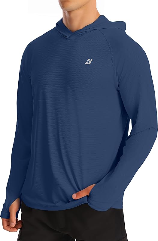 Men's UPF 50+ Sun Hoodie, Long Sleeve UV Protection Fishing Shirts, Lighweight SPF Hiking Running Swim Rash Guard