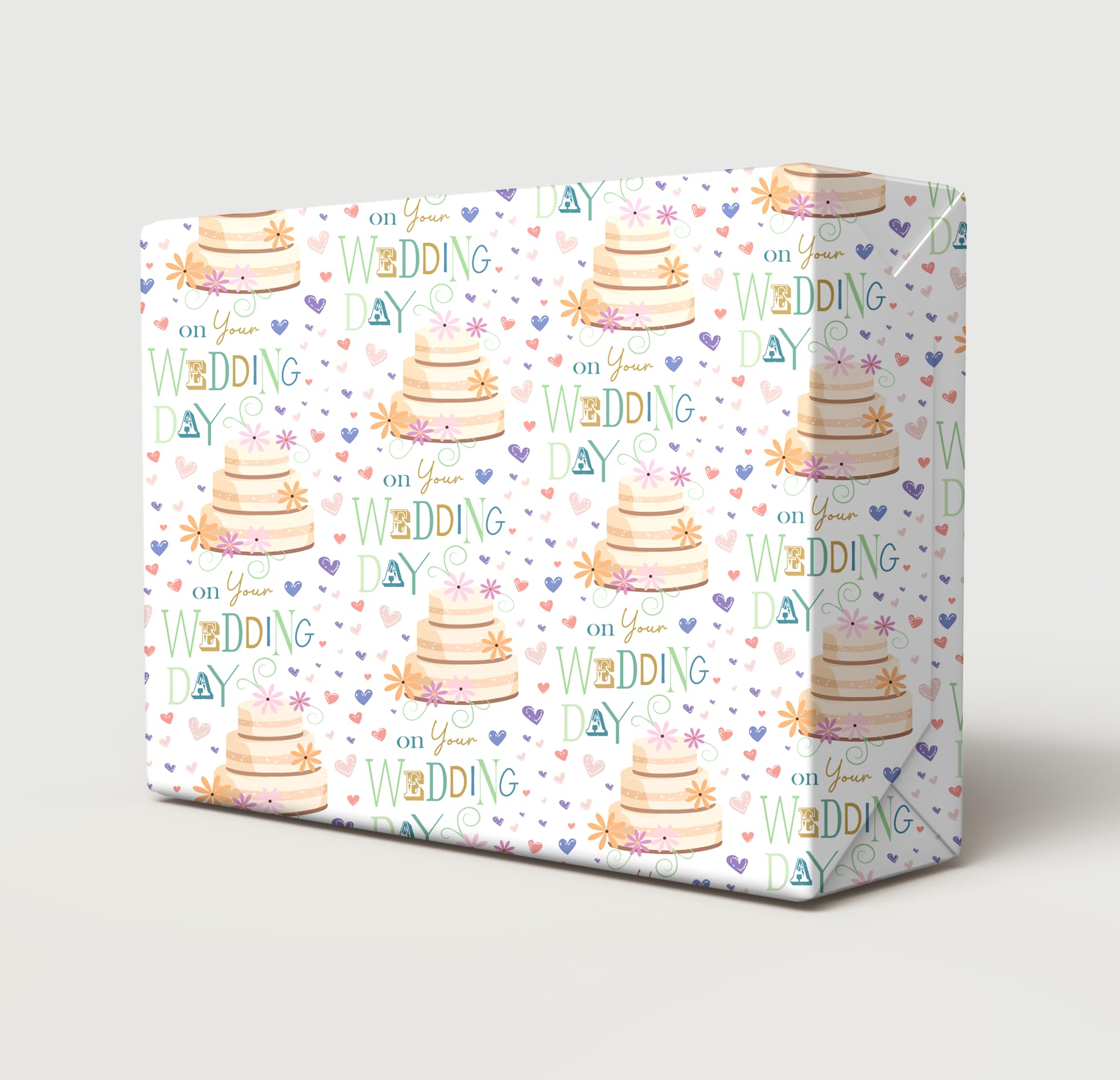 2 Sheets 2 Tags On Your Wedding Day Wrapping Paper Classy And Elegant Wedding Cake And Hearts Design Just Married Bride Groom Mr and Mrs Giftwrap
