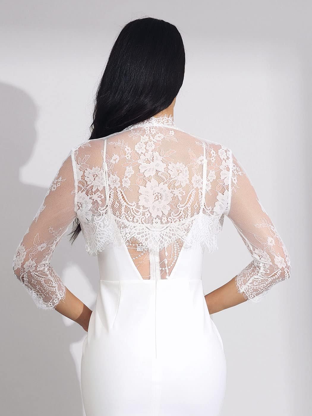 Unicra Wedding Bride Lace Shrugs for Women 3/4 Sleeves Lace Bolero Jackets for Evening Dresses Bolero Shrugs Top for Dresses