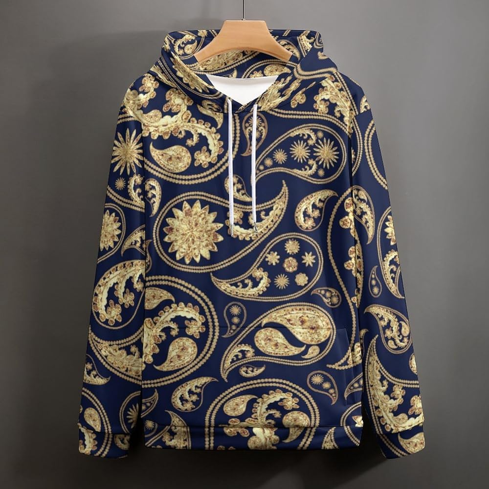 Amazon.com: FULAOER Gold And Deep Blue Paisley Unisex Hoodie