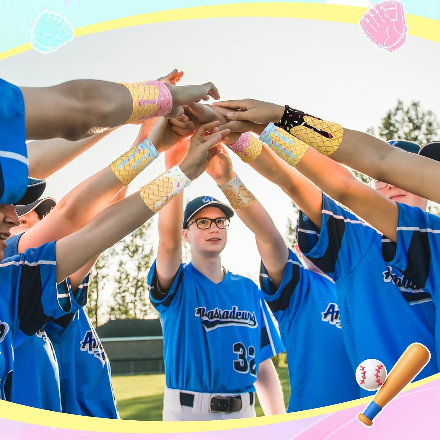 Cutecrop Baseball Ice Cream Themed Drip Wristbands Sports Cooling Non Slip Wristbands Gift for Running Gym Party Favors image 5