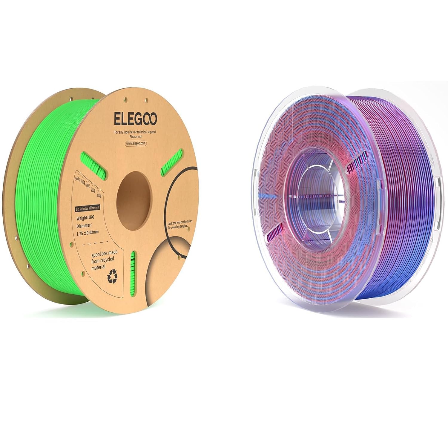 PLA Plus Filament Neon Green 1KG & Silk PLA Filament Dual Color Blue Purple 1KG