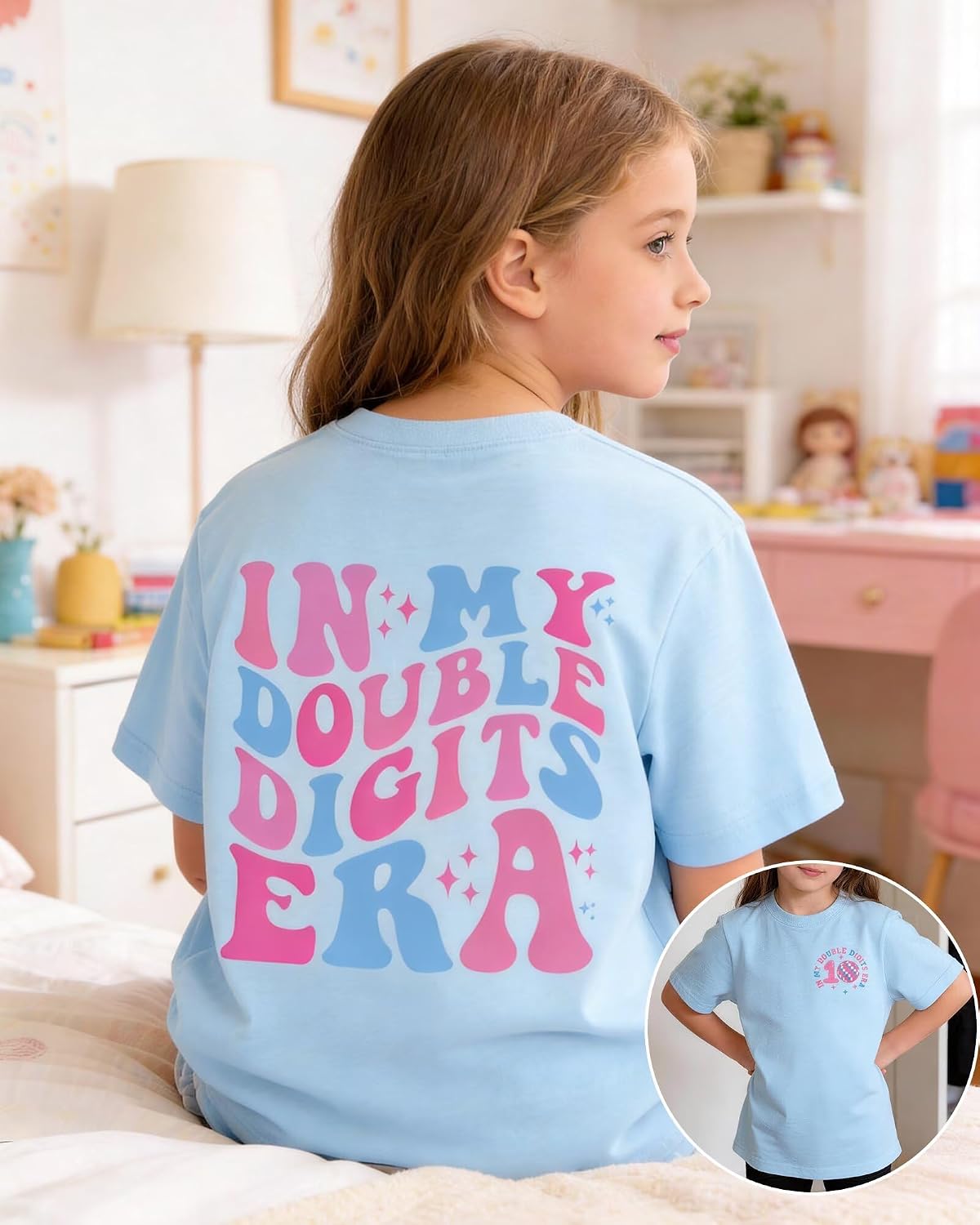 babyhealthy in My Double Digits Era Shirt - 100% Cotton 10th Birthday Shirt for Girls, 10 Year Old Girl Happy Birthday Gifts