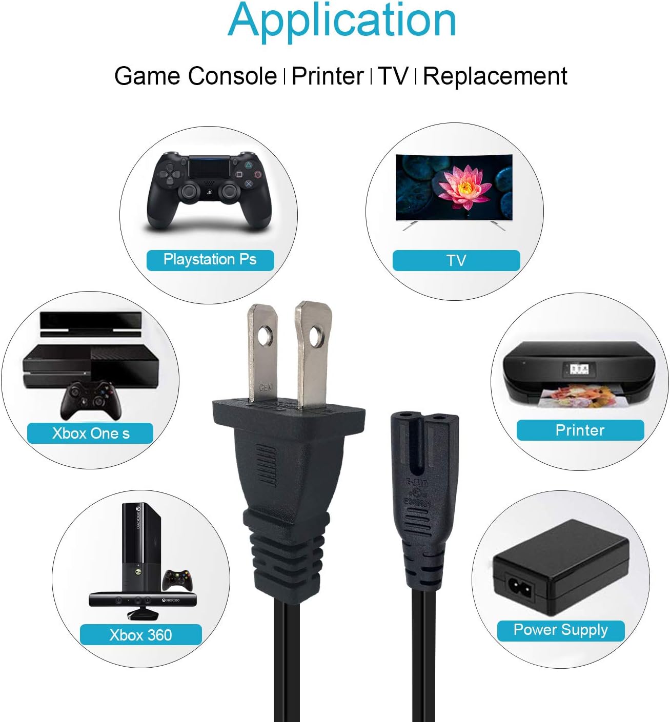 Cable Nahao 6 Ft AC Power Cord Compatible with Vizio TV E Series: E221-A1, E221-A1, E291-A1, E231-B1, E231i-B1; SmartCast E43-E2 LCD Monitor SB3621n-E8 SB3821-C6 SB3851-CO SB4051-C0 Sound Bar