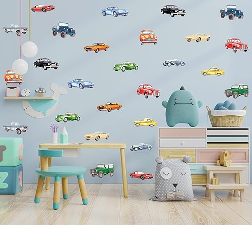 Miniatura 2 de Calcomanías de pared clásicas de acuarela para automóvil, diseño retro de auto todoterreno, calcomanías de vinilo para pared, diseño de auto vintage