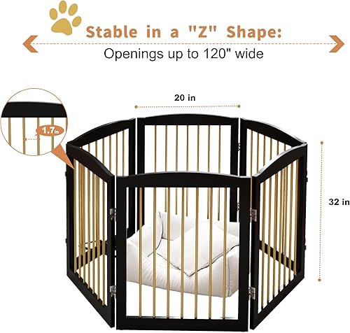 Miniatura 6 de Puerta independiente para mascotas para perros, puerta plegable de madera para perros, barrera extra ancha para mascotas para interiores, escaleras,