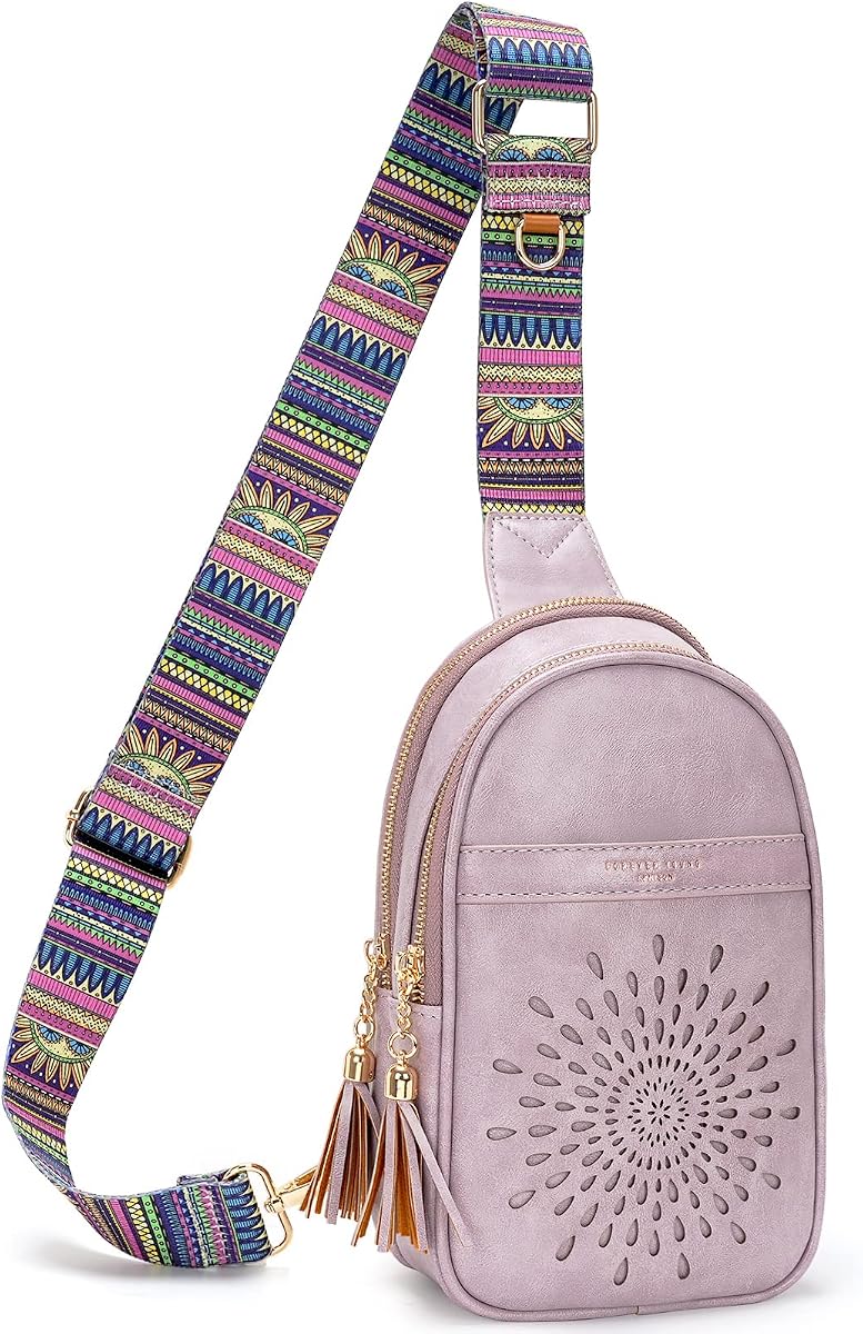 APHISON Bolso bandolera pequeño Fanny Packs Monedero para teléfono celular Bolsos cruzados de cuero vegano para mujer Bolso de pecho con correa ajustable Púrpura