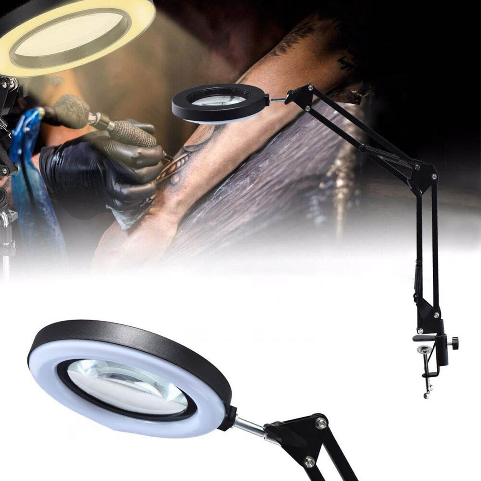 Lupa con luz, lámpara de Aumento, 10 Brillo, Lupa Regulable, lámpara de Escritorio, Brazo de Metal Giratorio Ajustable, luz Artesanal para Trabajo cercano, Pasatiempos, Lectura