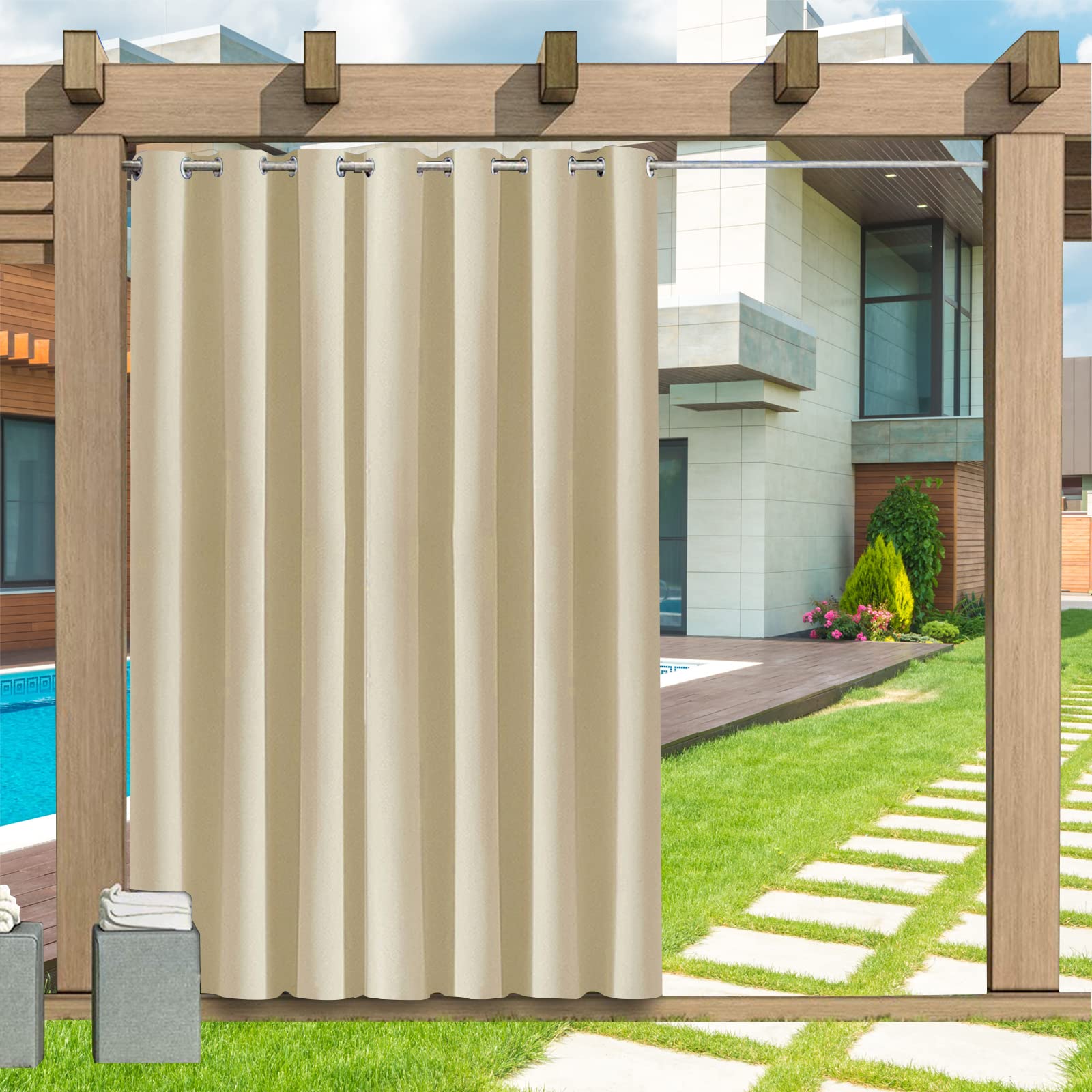 Tende per esterni, tenda per esterni con occhielli, 1 pannello, 24 colori, tende da esterni impermeabili, tenda da sole per patio, privacy, per balcone, patio, veranda, pergola, 132 x 213 cm