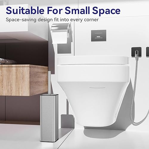Miniatura 6 de DOWRY Cepillo y soporte de inodoro de acero inoxidable para organización de almacenamiento de baño limpieza profunda