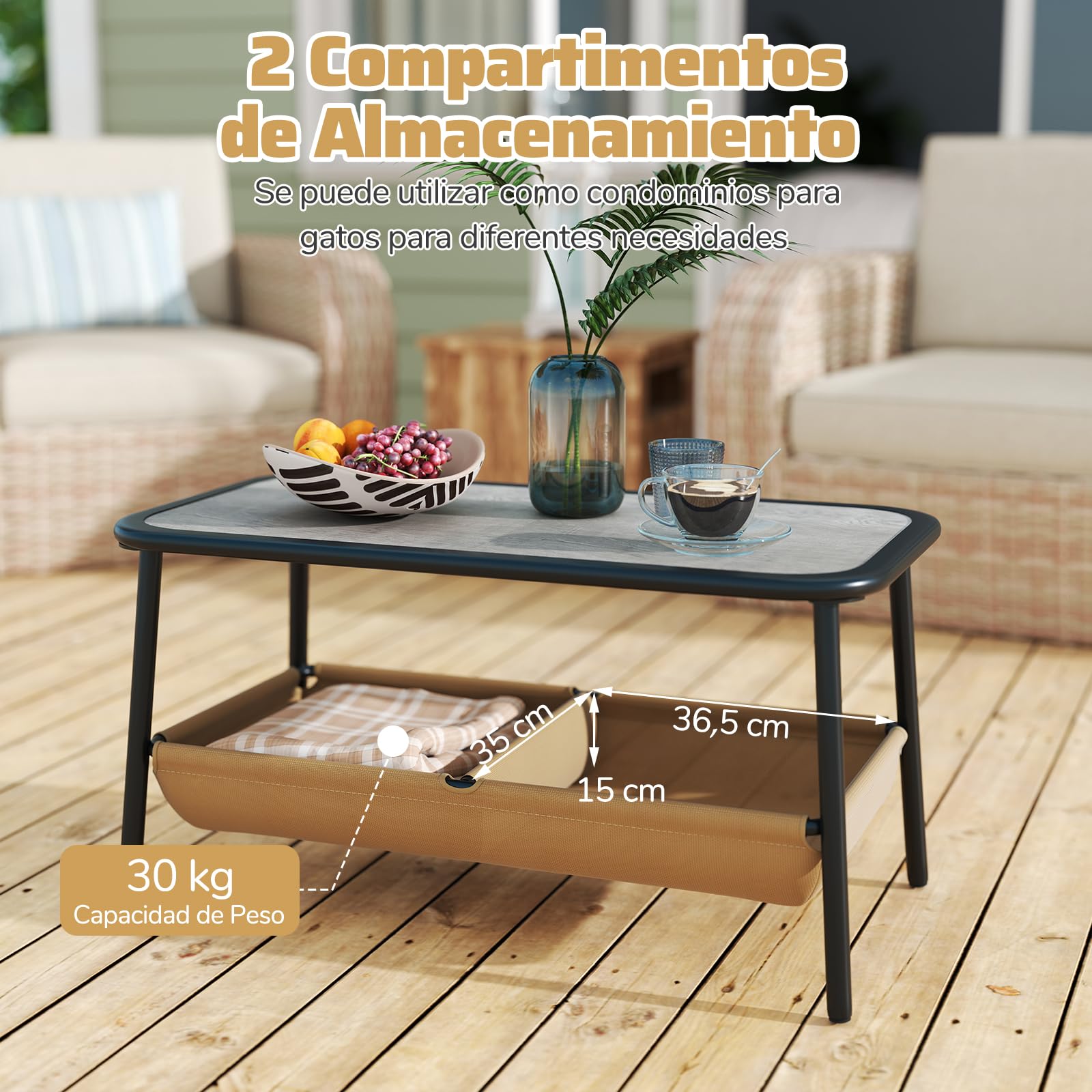 COSTWAY Conjunto Jardin Exterior de 2 Piezas, Banco Mecedora de 2 Plazas, Mesa de Café con 2 Compartimentos de Almacenaje, Mesa y Silla Terraza, Muebles Jardin Terraza Balcon Exterior