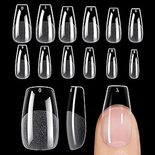 Medium Long Coffin Nail Tips, 504Pcs Acrylic Soft Gel Nails, Half Matte Full Cover Clear Press on Nails for Nail Extension, Manicure, Home DIY, Salon, 12 Sizes, No File Pre-Etched Fake Nail
