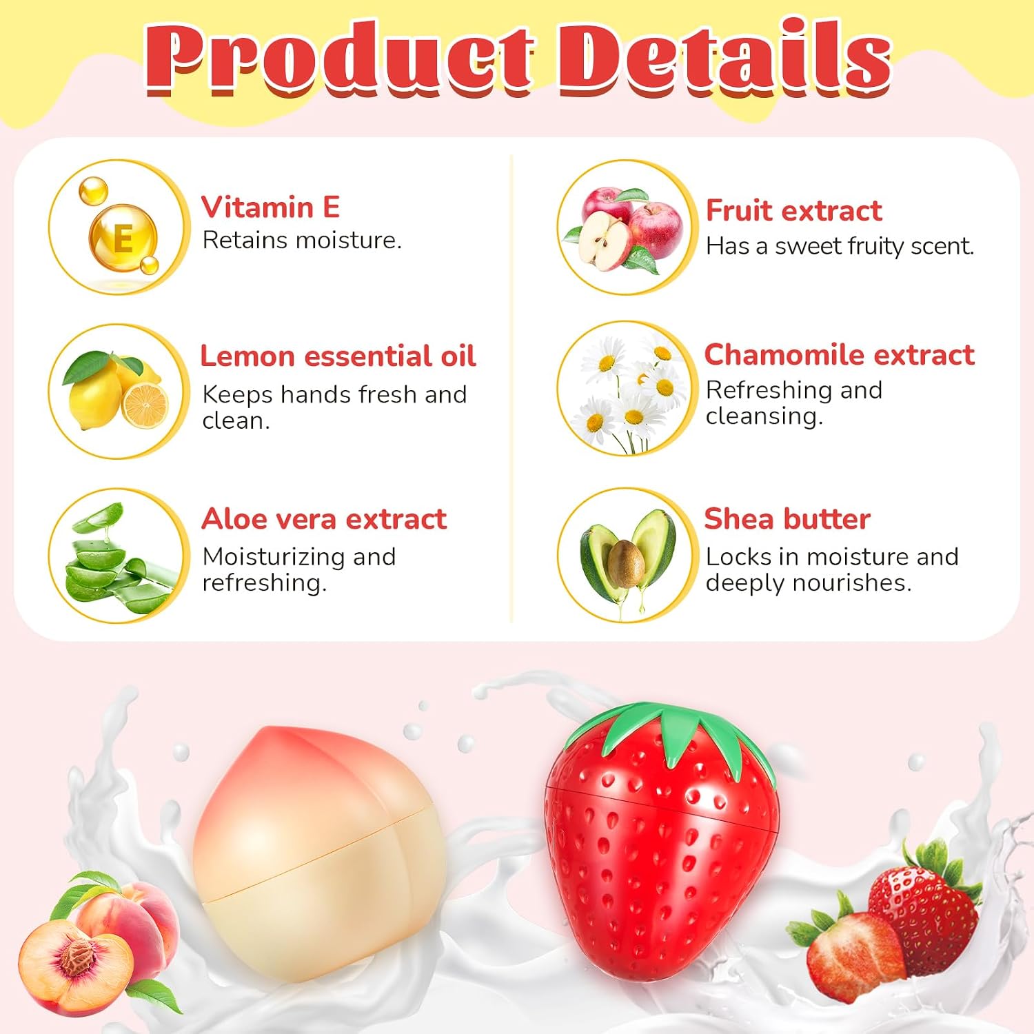 6 Pcs Hand Cream Gifts Set for Women Strawberry Hand Lotion Travel Size Moisturizing for Dry Cracked Hands Birthday Party Favors Supplies Funny Fruit Gifts for Teacher Nurse Mother Her