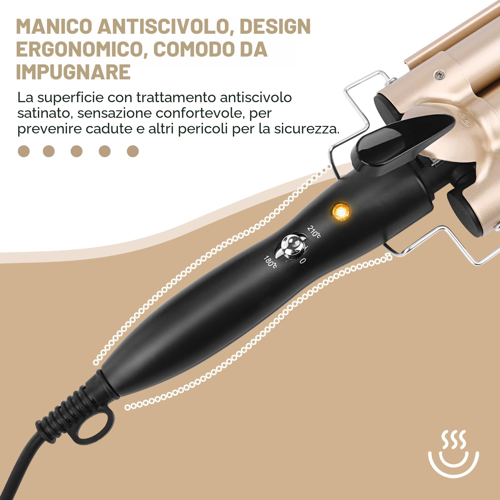 Ferro ondulato per capelli, arricciacapelli con 3 rulli con temperatura regolabile, ferro ondulato arricciacapelli 25mm Mermaid Hair Waver Riscaldamento rapido Grande onda per capelli lunghi/corti