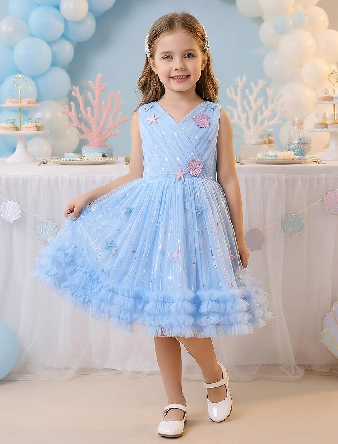 Baby Girl Formal Butterfly Seashell Frilly Formal Dress Toddler Flower Girl Wedding Pageant Tea Party Birthday Outfits