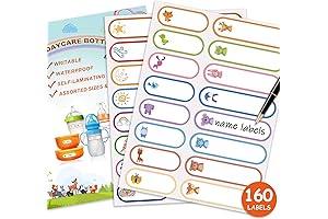 160 PCS Name Labels for Daycare, Waterproof Kids Write-On Labels for Plastic Bottles