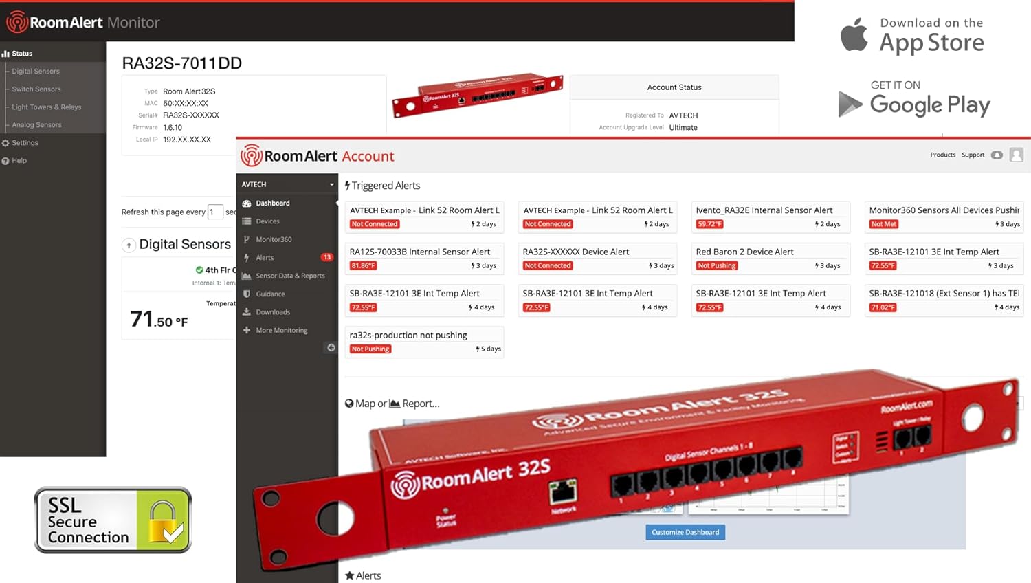 Room Alert 32S Proactive Secure Environment Monitor - Responder Bundle (Monitor Plus 18 Additional Sensors and Accessories)