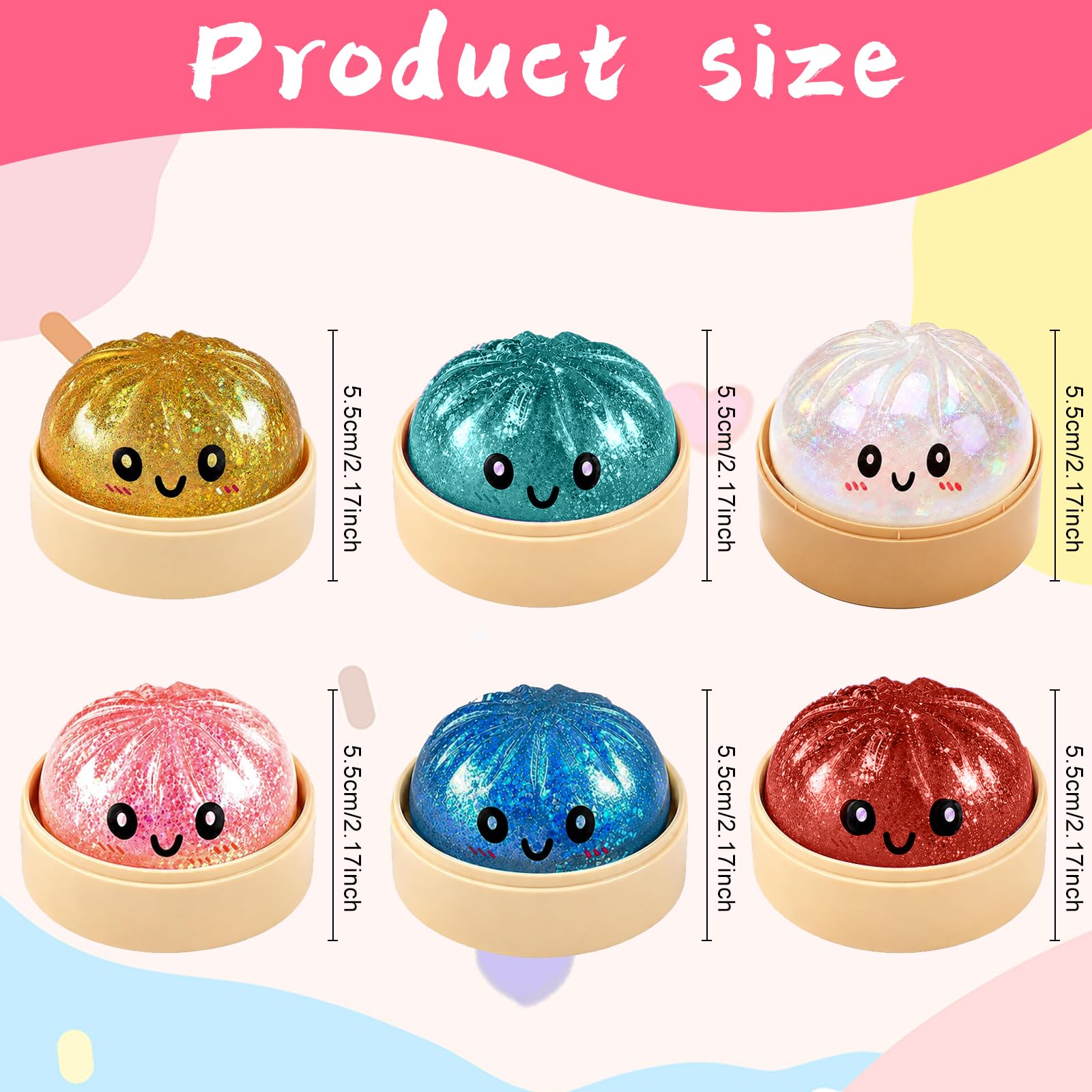 Dumpling Squishies 2026, Squishiest Bun Dumplings with Steamer Box Glitter Dumpling Dampfgarer, Mystery Dumplings Trend mit Box Geschenkidee für Kinder und Erwachsene (Zufällig)