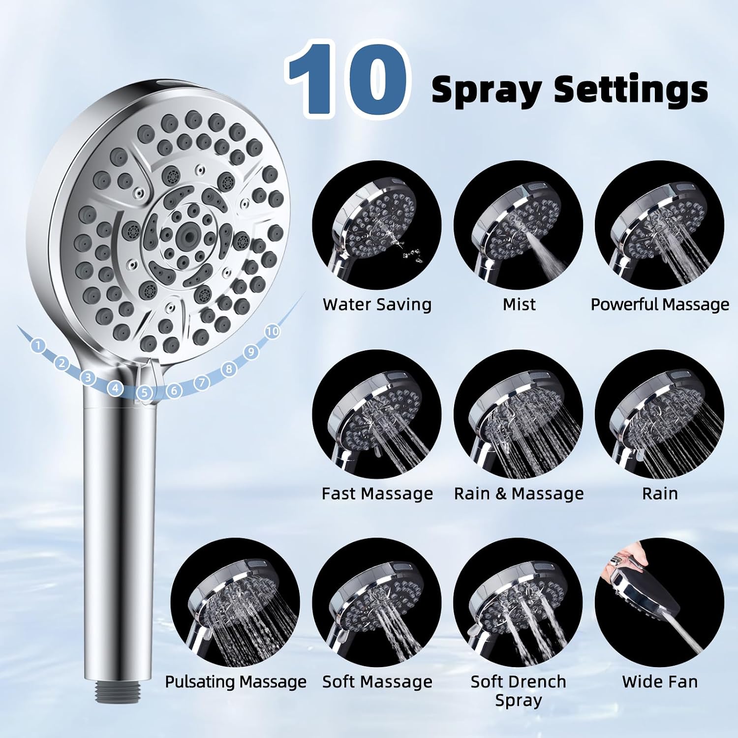 Metal 10" Rain Shower Head with Handheld, High-Pressure Showerhead,10-Mode image 4