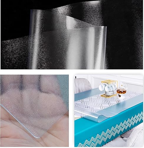 Miniatura 5 de FLAVYO Protector de mesa de PVC transparente, protector de mantel mate transparente sin olor, fácil de limpiar, película protectora de plástico para