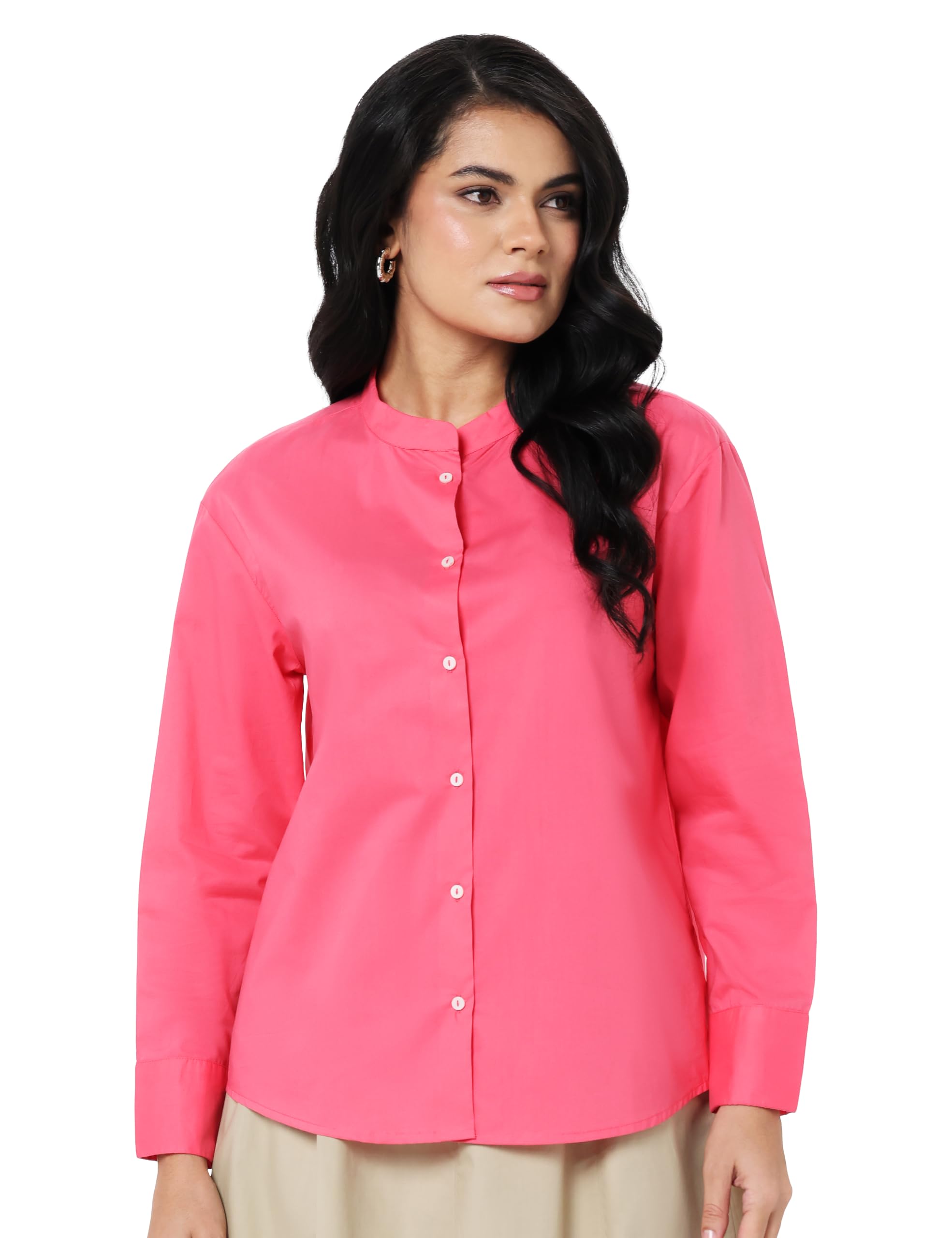 rareism Women's Aytac Light Pink Mandarin Collar Plain Cuffed Sleeve Regular Fit Top-picture-56