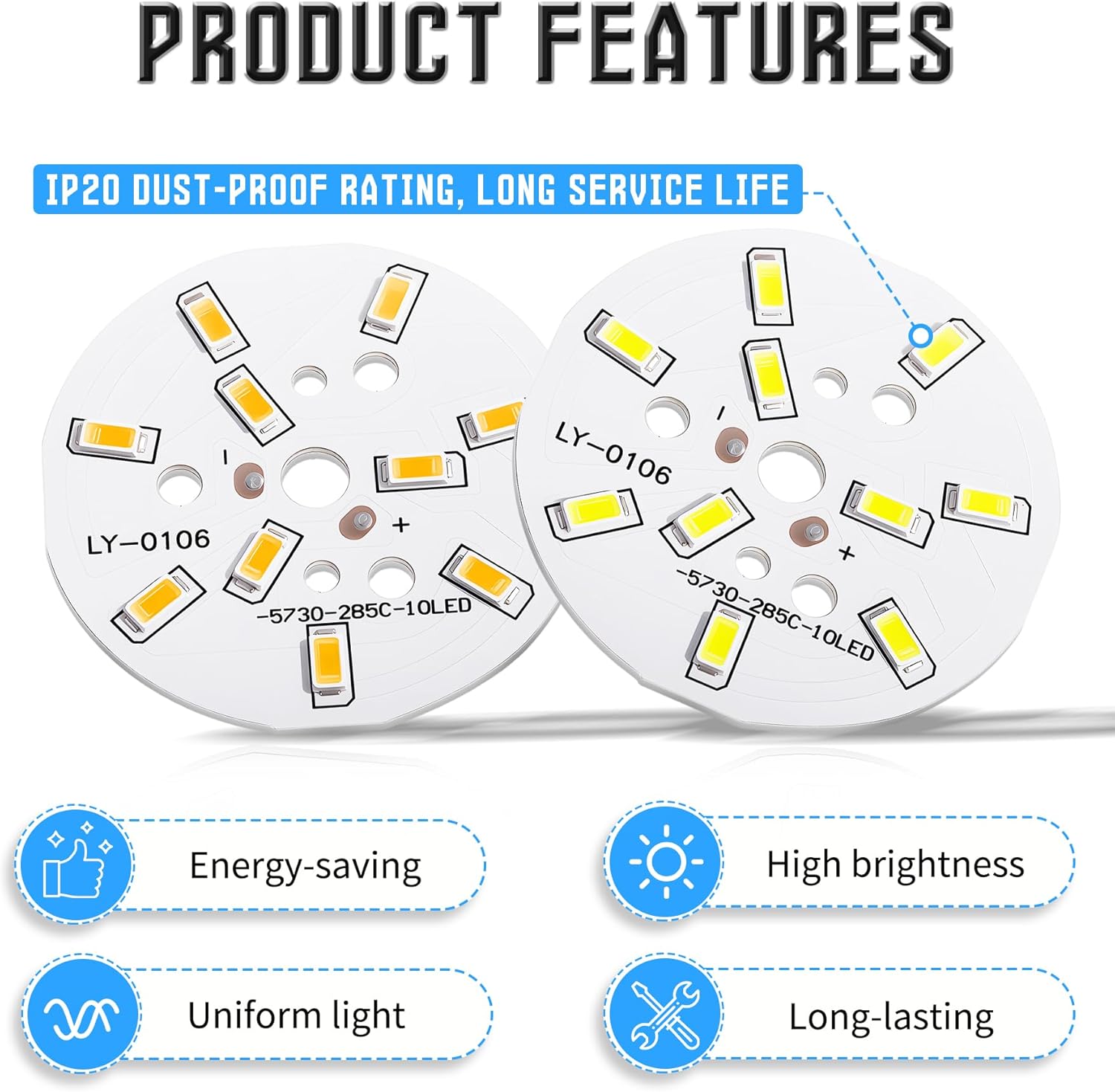 6 Pcs 5W 32mm 300mA LED Chip Bulb 5730 120lm/W 3000K/4000K/6500K LED Light Chip Bead Super Bright Light Beads Floodlight Surface Mounted Devices led Board (2 Warm/2 Neutral/2 Pure White)