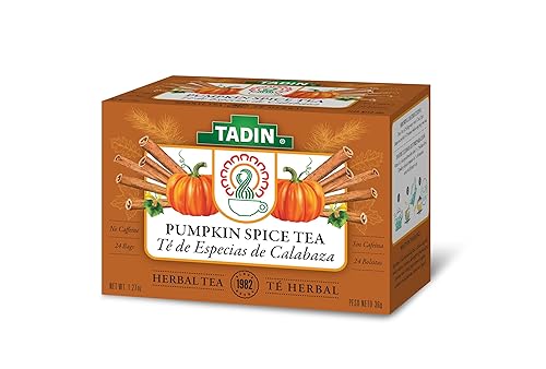 TADIN Té de especias de calabaza, sin cafeína, 24 bolsas de té por caja, paquete de 6