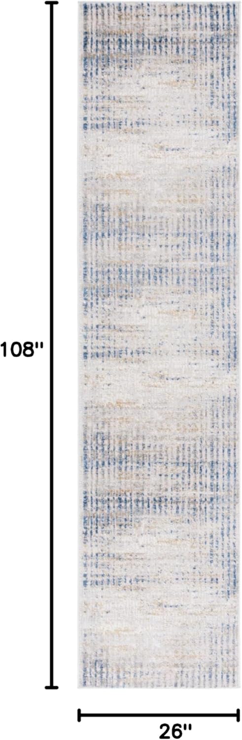 SAFAVIEH Palma Collection Runner Rug - 2'2" x 9', Beige & Blue, Geometric Design, Ideal for High Traffic Areas in Entryway, Kitchen & Bathroom (PAM356A-29)