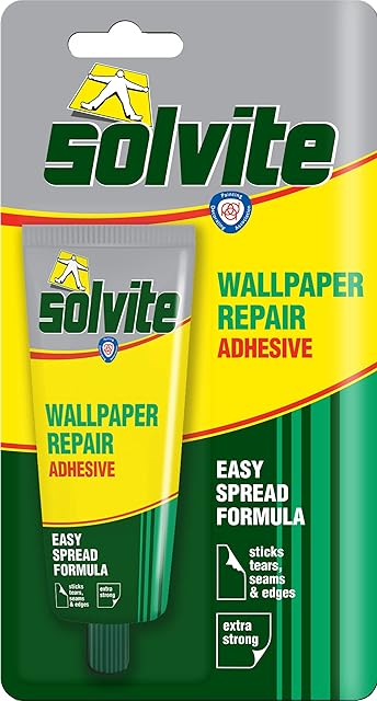 Solvite 1574678 Wallpaper Repair Adhesive, Paste for Fixing Tears, Seams & Edges, Extra-Strong Glue for Seam Repair, 1x56g, Green/ Yellow
